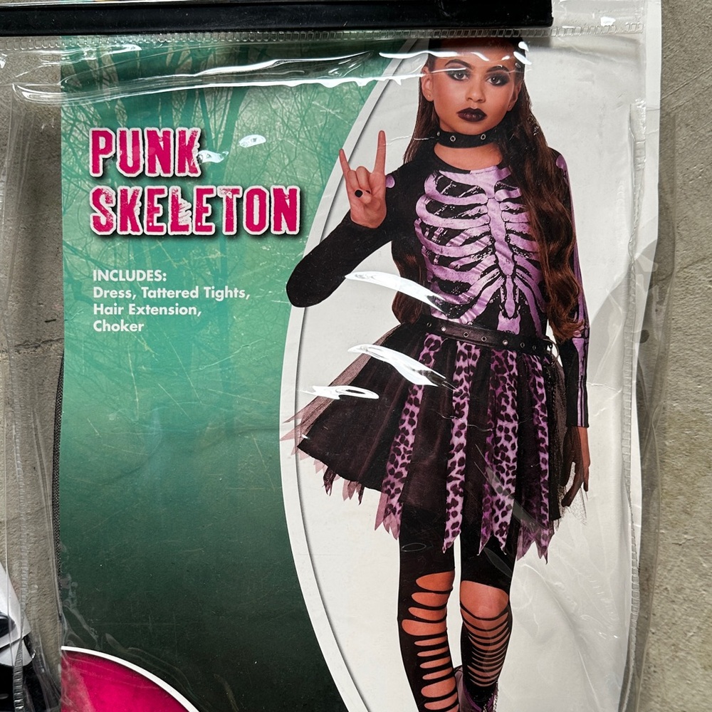 Spirit Kids Punk Skeleton Tights - Black and Purple Halloween costume
